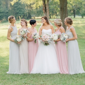 Blush and gray bridesmaid dresses