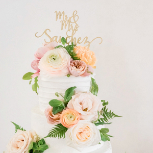 Peach and pink floral wedding cake