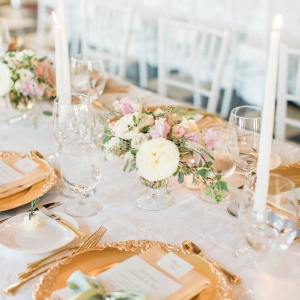 Blush, sage, and gold tablescape