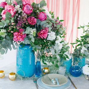 Blue and pink tablescape