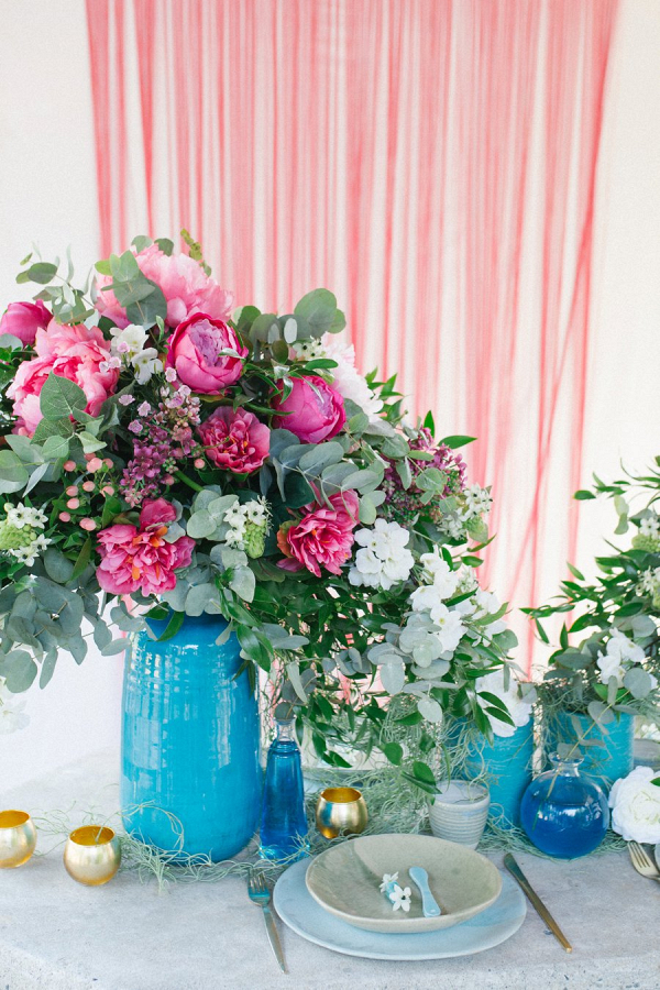 Blue and pink tablescape