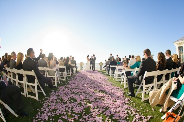 Lavender rose petal ceremony aisle