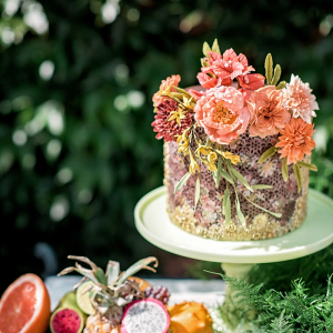 Floral print wedding cake