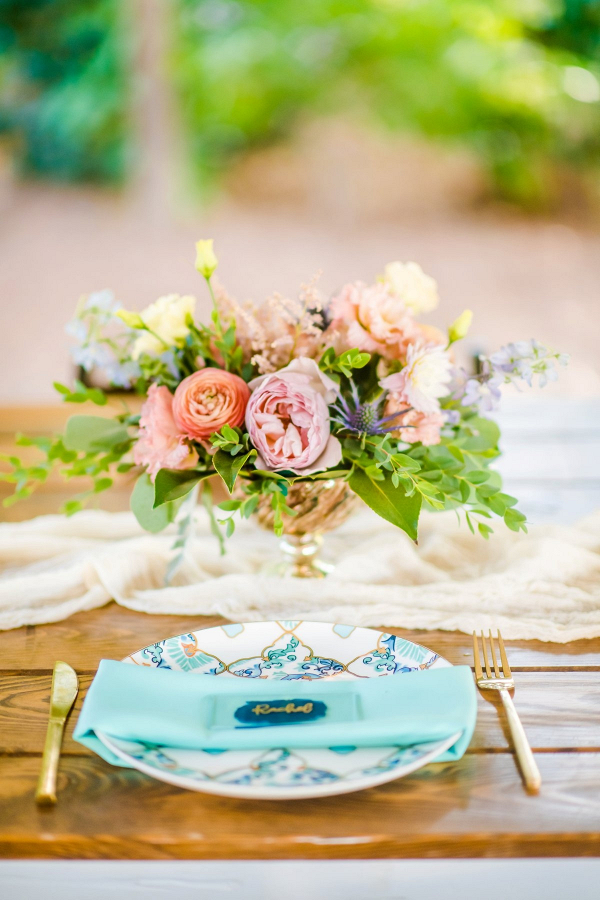 Colorful pastel wedding centerpiece