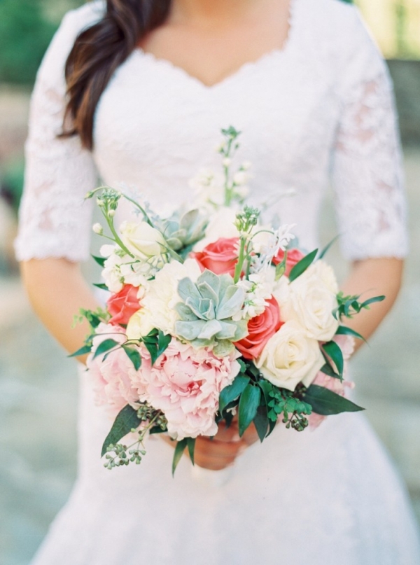 Pink and blush bouquet with succulents