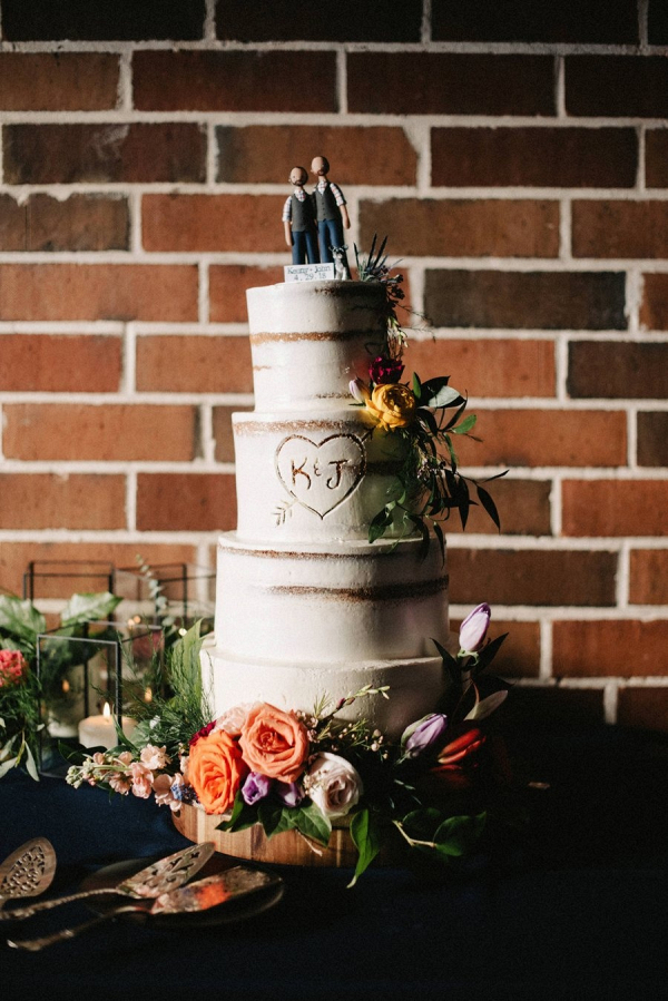 Semi naked wedding cake with carved heart