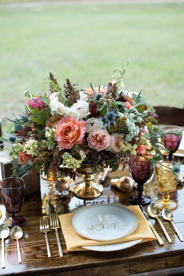 Eclectic Marsala and Mustard Tablescape