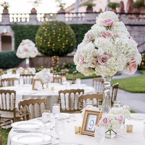 Tall blush and white floral reception centerpieces
