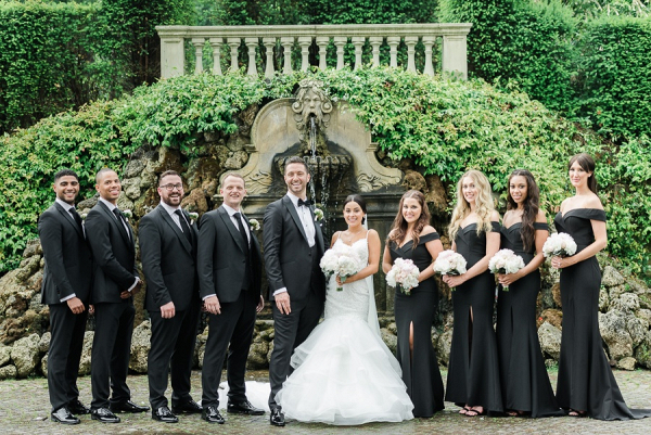 Glam black and white bridal party