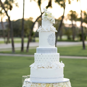 White and silver wedding cake