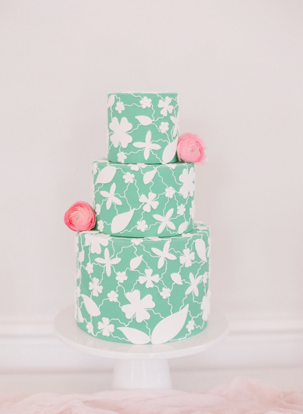 Modern floral print wedding cake