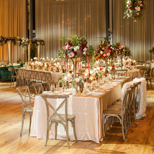 Glam Tampa wedding reception with hanging florals
