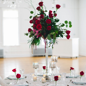 Tall elegant red and silver wedding table