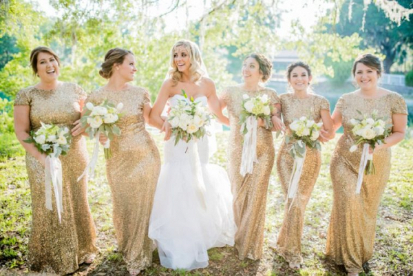 Gold sequin bridesmaids dresses
