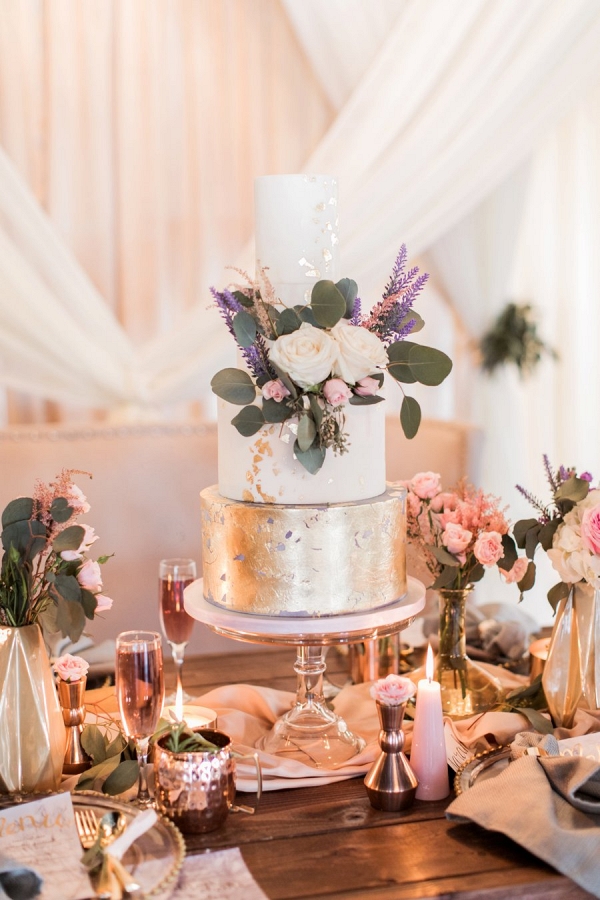 gold leafed wedding cake on Every Last Detail