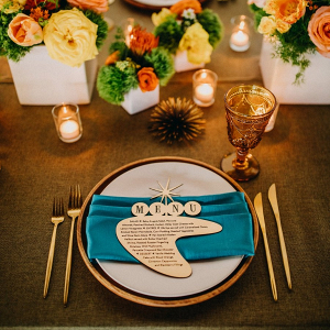 Retro wedding table with vintage sign inspired menu
