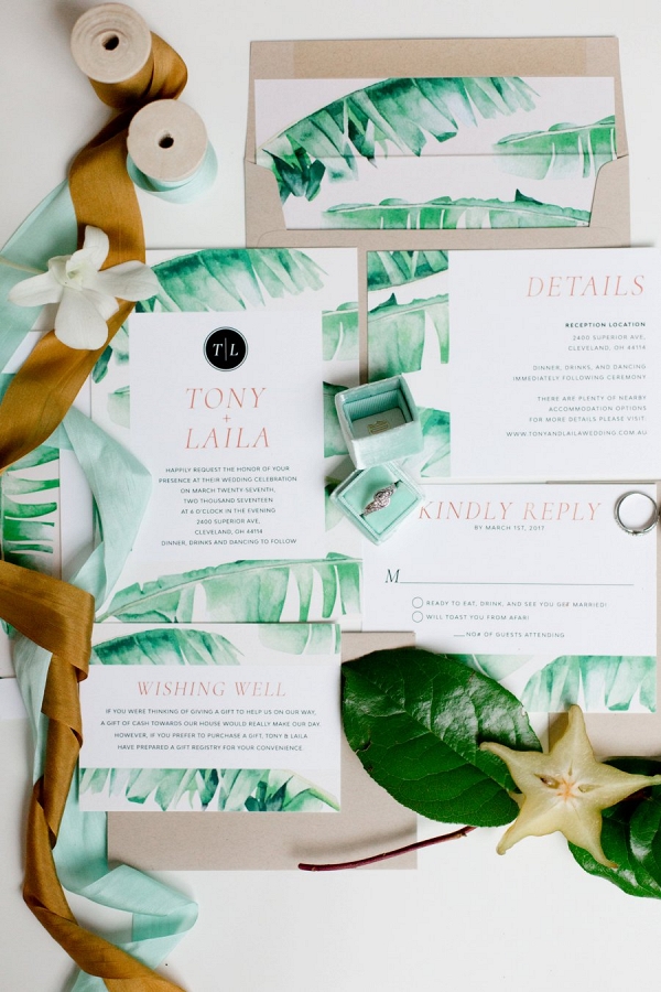 Tropical wedding invitations on Every Last Detail