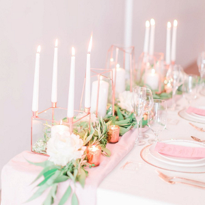 Modern pink and copper tablescape