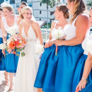 Blue bridesmaid skirts with white tanks