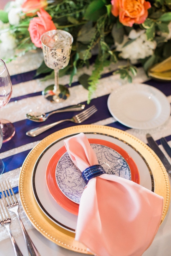 Peach and blue placesetting