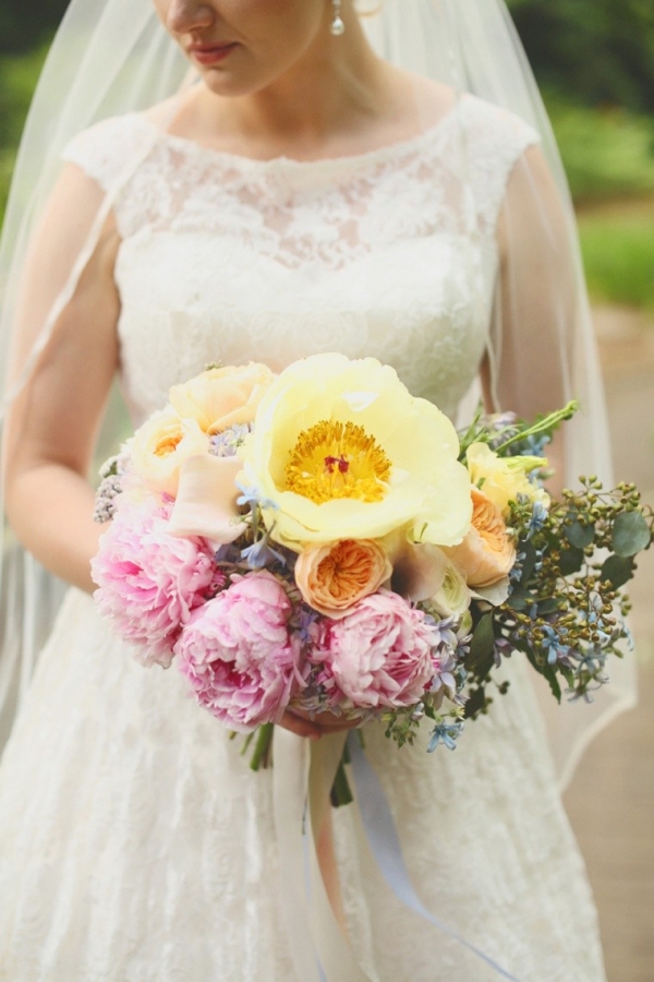 Pink and yellow peony bouquet