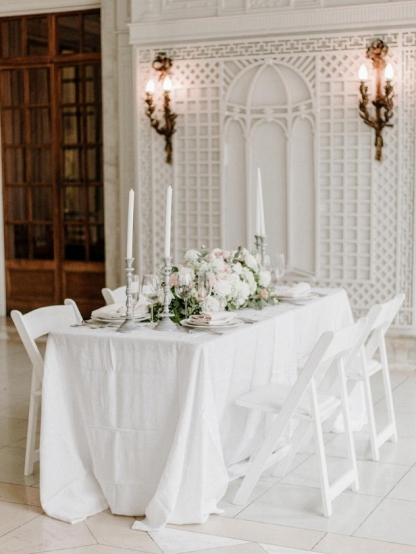 White and blush wedding reception