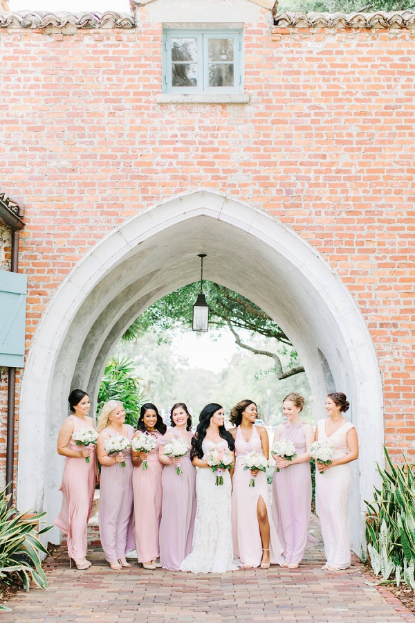 Mismatched light pink bridesmaid dresses