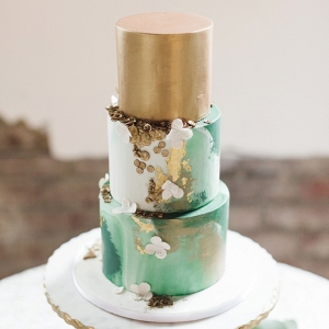 Green and gold wedding cake on Every Last Detail
