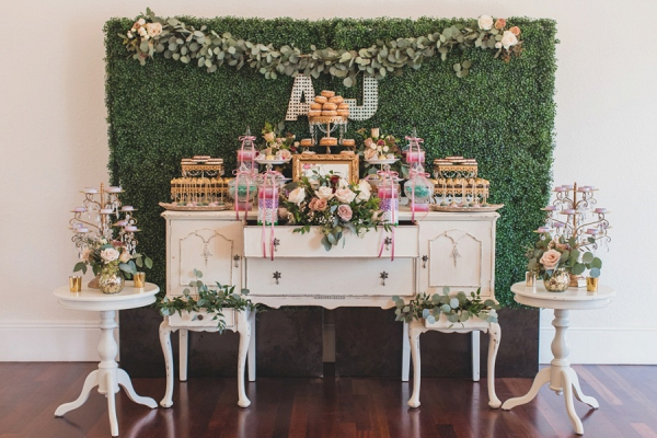 Vintage styled wedding dessert table