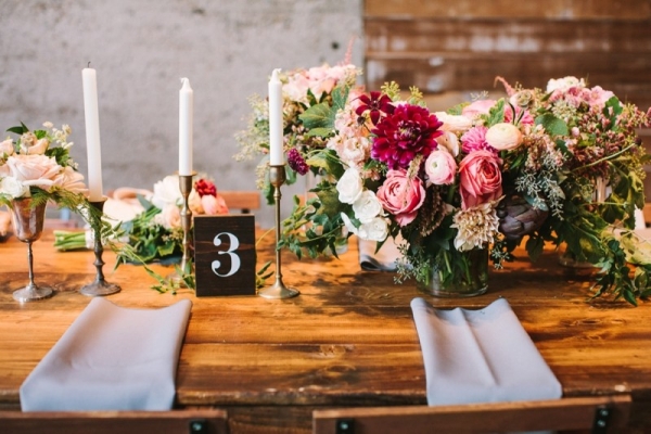 Rustic Urban Pink and Cranberry Tablescape