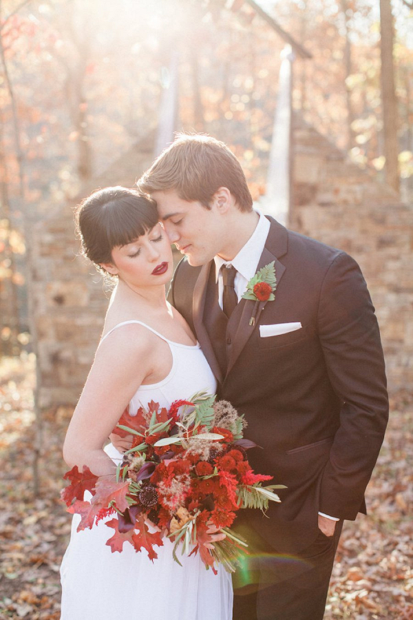 Fall bride and groom