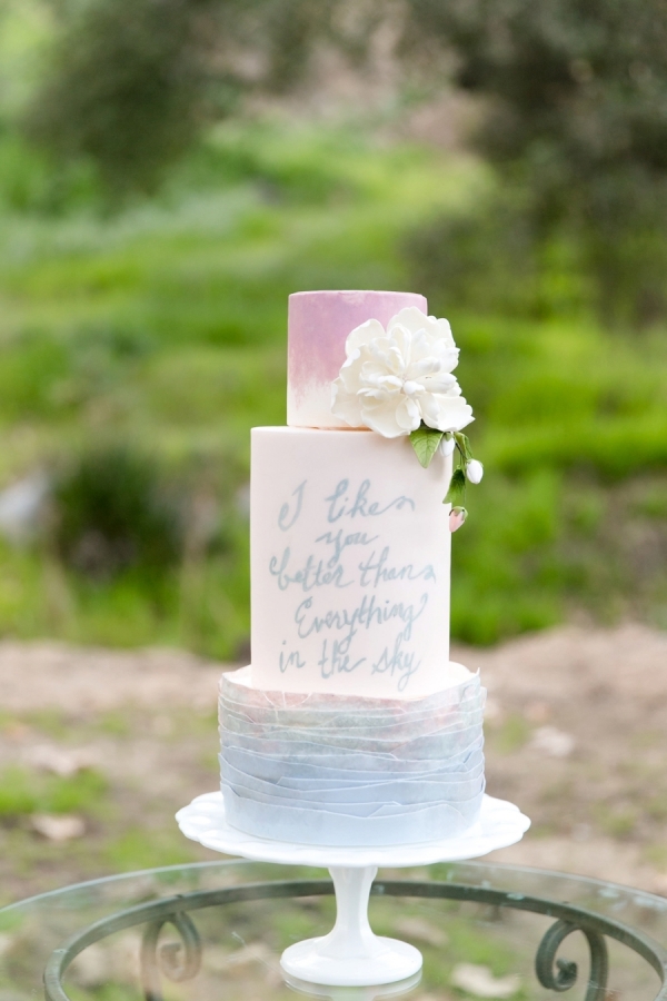 Blush and blue wedding cake