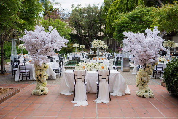 Classic all white outdoor wedding reception