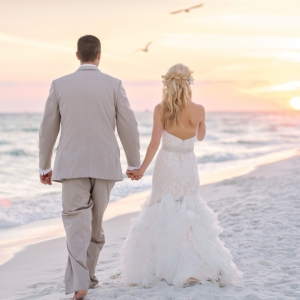 Bride and groom sunset photo