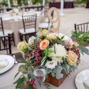 Centerpiece with natural wood table number