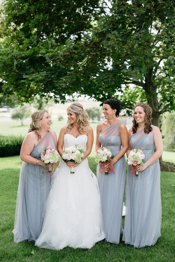 Bridesmaids In Gray-Blue Dresses