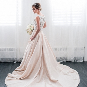 Beautiful Blush Skirt Lace Bodice Wedding Gown