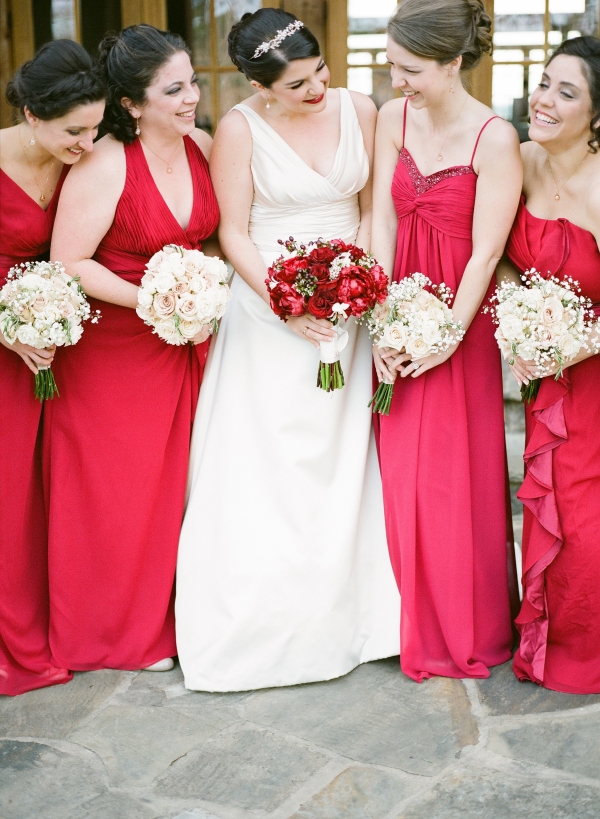 Bride With Bridesmaids In Red