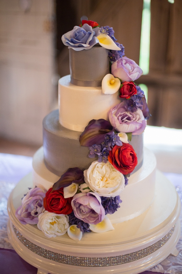 Colorful Flowers on Three Tiered Cake