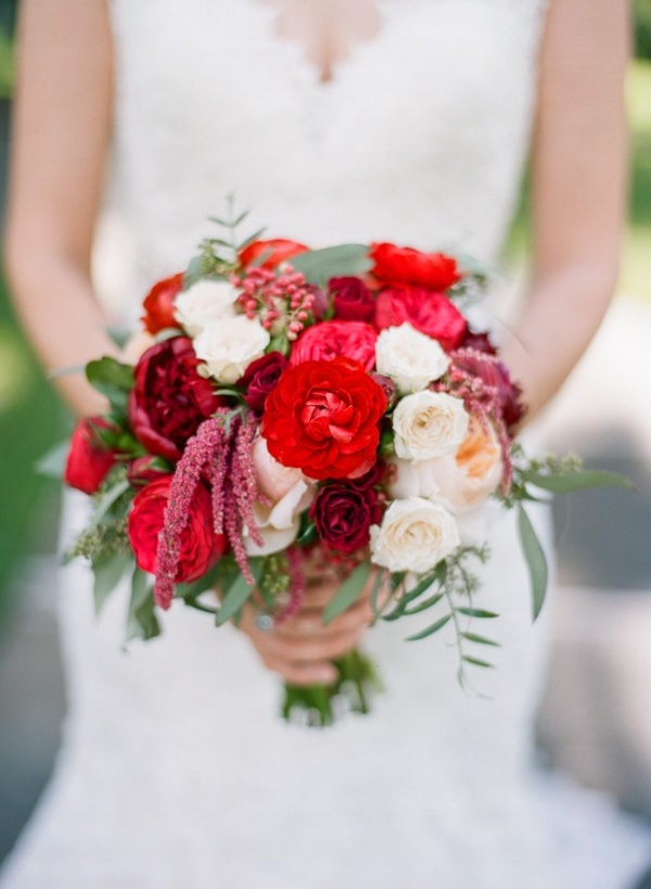 Red and white bridal bouquet 