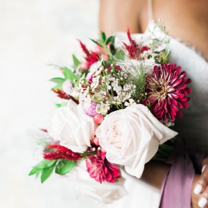 Colorful bouquet in vintage styled shoot
