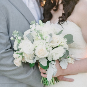 Bride And Groom With White Bouquet