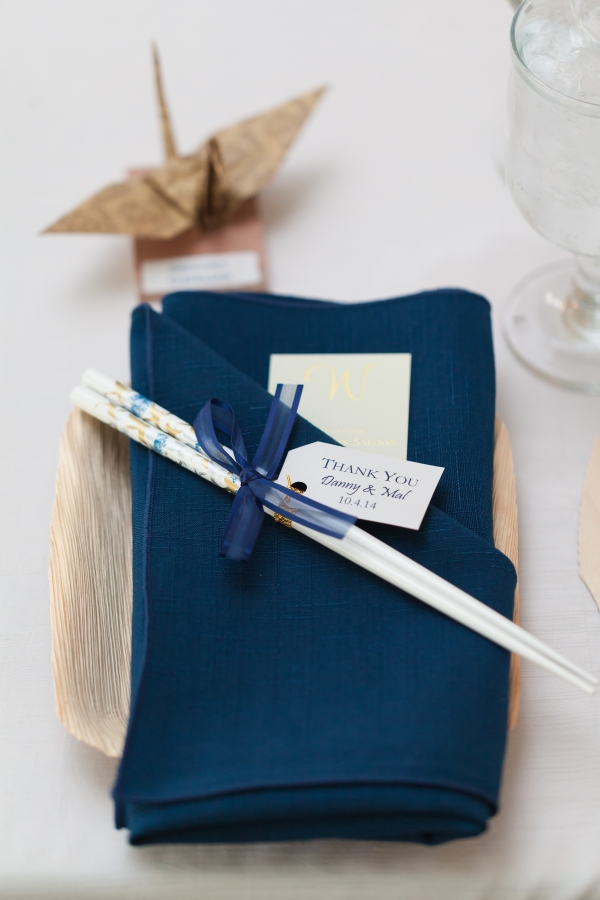Navy Blue Napkin With Chopstick Favor