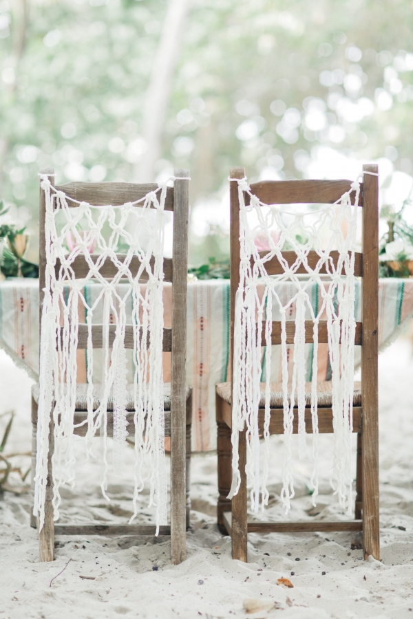 Bohemian style macrame hanging on chairs 