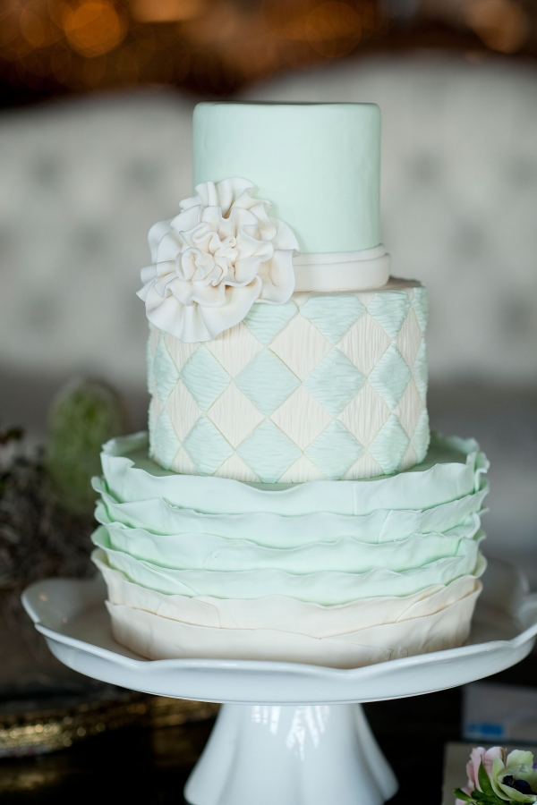 Mint and ivory tiered wedding cake