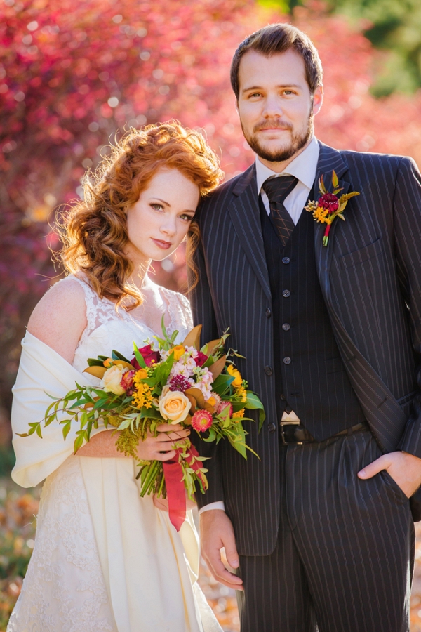 Bride And Groom Portrait With Fall Foliage