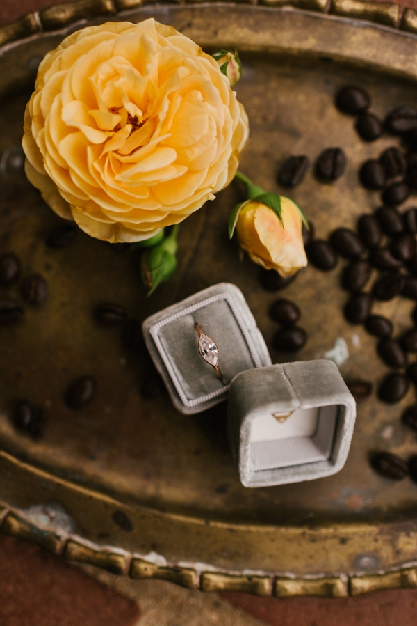 Engagement Ring Surrounded By Coffee Beans