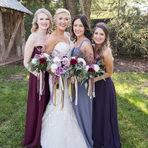 Bride with Bridesmaids in Mismatched Dresses