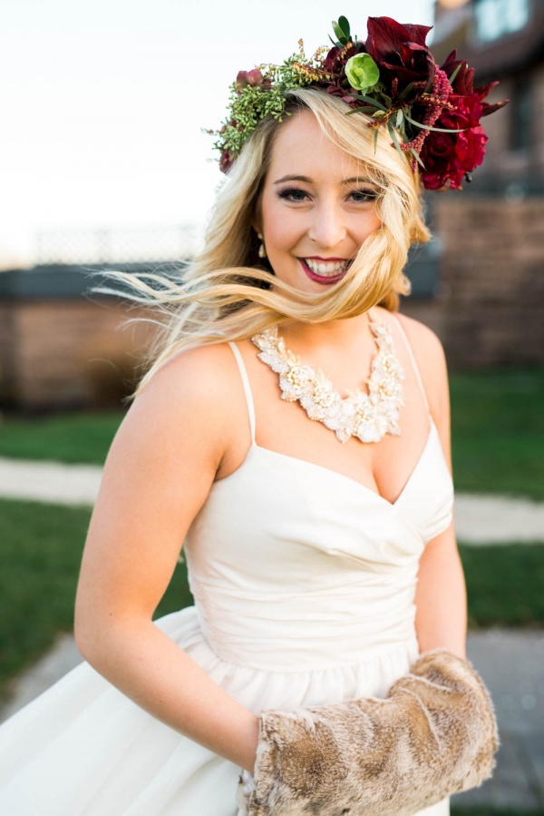 Pretty bride with Merlot floral crown