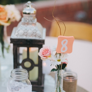 Lantern and simple flower centerpiece